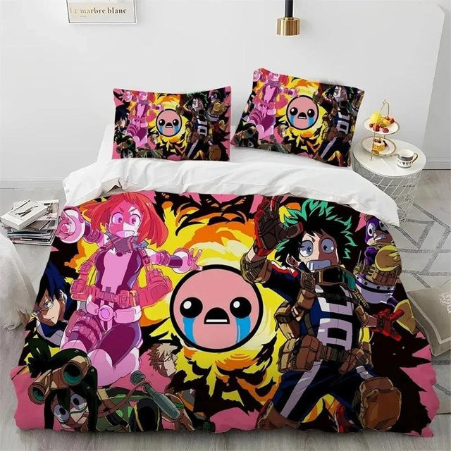 Anime My Hero Academia Izuku Deku Bettwäsche-Set für Kinder und Erwachsene, Multicolor, Material: Polyester, Inhalt: 1 Bettbezug und 2 Kissenbezüge, Breite: 70 cm, Länge: 133 cm - Bild 1