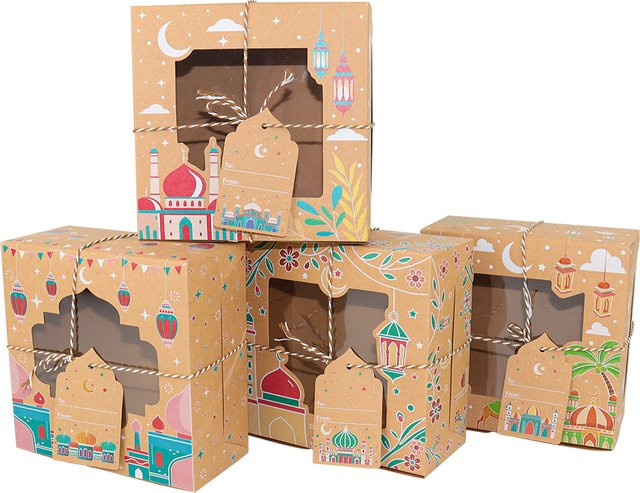 Eid Mubarak Kraftpapier-Geschenkboxen mit Fenster für Ramadan und Eid Partyzubehör, Mehrfarbig - Bild 1