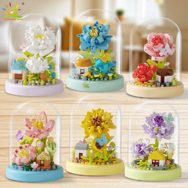 HUIQIBAO MOC Blumen-Display-Box, Mikro-Baustein, DIY Mini-Blume, Mini-Diamant-Modell, Ziegel - Bild 1