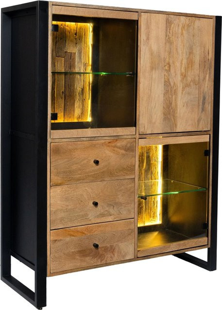 DELUKE Highboard LIV im Industrial-Stil aus Mangoholz und Eisen, Schwarz Matt, B/T/H: 145 x 47 x 111 cm - Bild 1