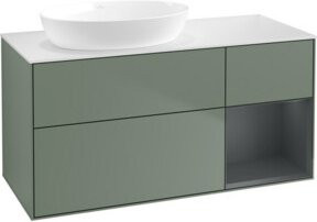 V&B Waschtischunterschrank Finion mit Wandbeleuchtung, Breite: 120 cm, Tiefe: 50,1 cm, Höhe: 50,1 cm, lackiert in Olivenmatt - Bild 1