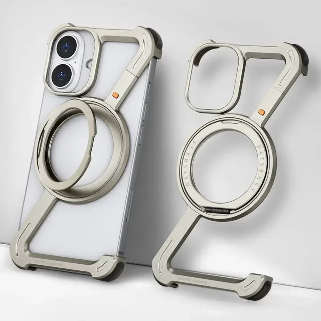 Oatsbasf Z-förmige Handyhülle für iPhone 16 15 14 Pro Max mit 360 Grad drehbarem Ständer und MagSafe in Sand - Bild 1