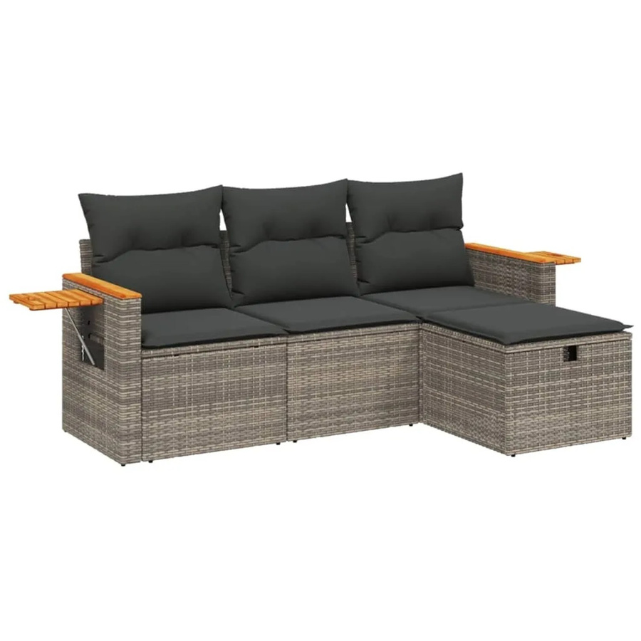 vidaXL 4-tlg Garten-Sofagarnitur aus Poly Rattan in Grau mit Kissen und Ottoman - Bild 2