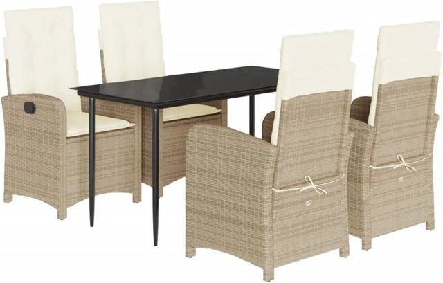 vidaXL 5-teilige Garten-Essgruppe aus Poly-Rattan mit Kissen in Beige und Cremeweiß - Bild 1
