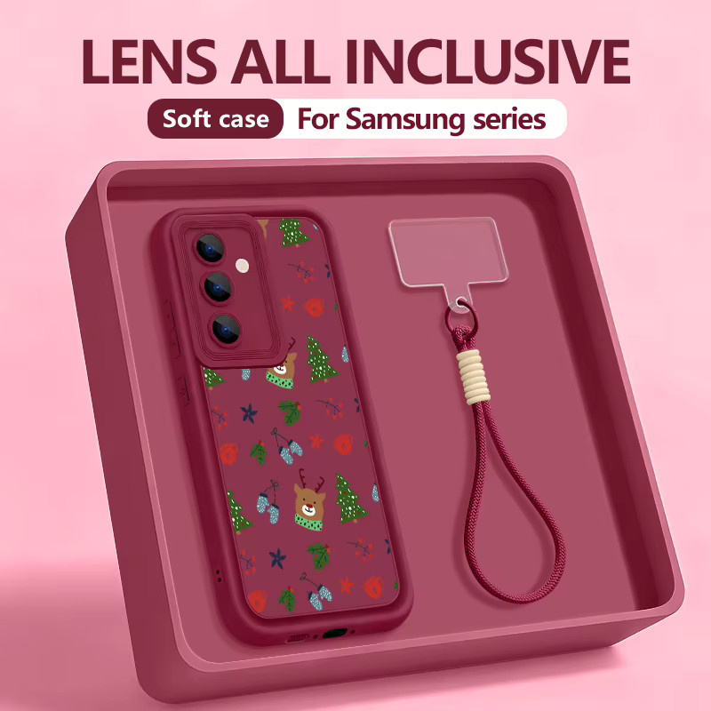 Samsung Handyhülle mit Elch und Weihnachtsbaum Design inklusive Lanyard in Beige und Weiß für Galaxy S25 S24 S23 S22 Ultra A55 A54 A16 A15 5G - Bild 4