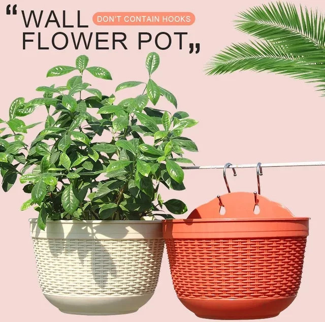 Beiger Wandhängender Blumentopf in Rattan-Optik für Garten, Hof und Balkon - Bild 1