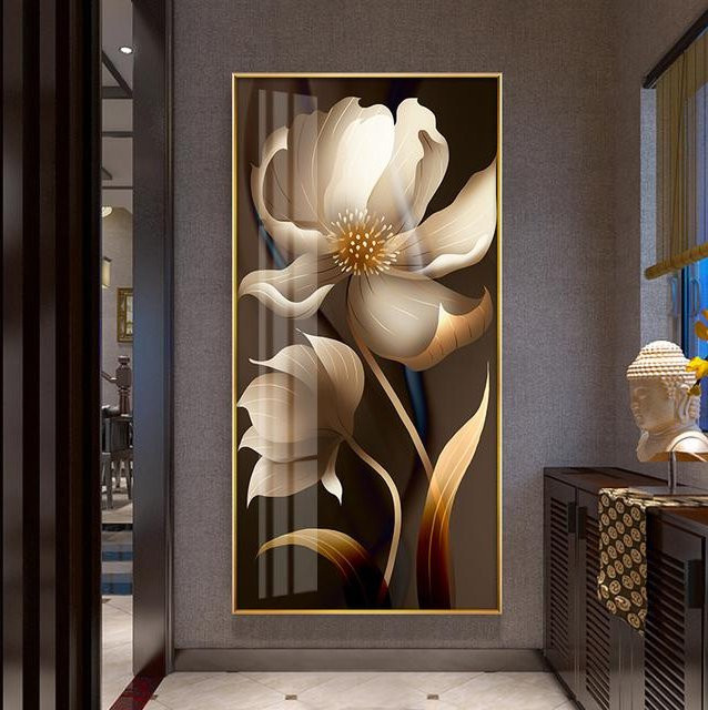 GIEKIKI Abstrakte Leinwandmalerei mit Rose, Blume und Schmetterling in Schwarz und Gold, Modernes Wandbild für dein Wohnzimmer, B: 30 cm, H: 60 cm - Bild 1