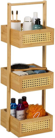 Relaxdays Badregal aus Bambus und Rattan in Beige mit 3 Ablagen, B/T/H: 83 x 27 x 26 cm