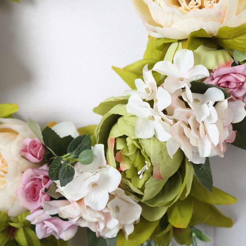 Handgefertigter Tooarts Blumenkranz aus künstlichen Pfingstrosen und Rosen für Hochzeit, Frühling und Weihnachten, rund, mehrfarbig, Durchmesser: 40 cm - Bild 5