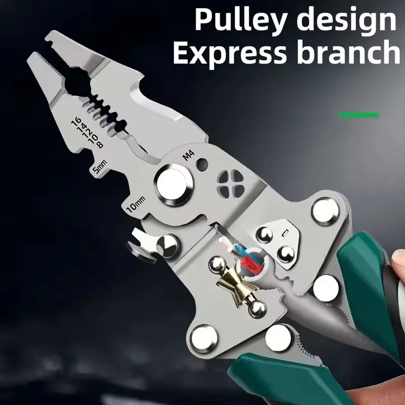 eoopee Multifunktions-Abisolierzange für Elektriker mit Crimp-Funktion und integriertem Schraubenschlüssel im faltbaren Design - Bild 3