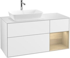 V&B Waschtischunterschrank Finion mit Wandbeleuchtung, Farbe Weiß und Eichen-Dekor, Breite: 120 cm - Bild 1