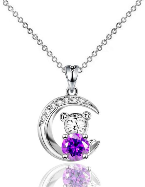 Halskette Tiger Anhänger, 925 Silber, Zirkonia, Damen - Bild 1