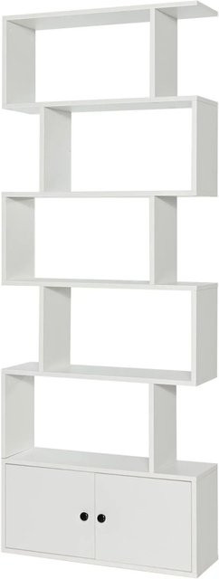 Costway Bücherregal mit Türen in Weiß, modernes Standregal für Wohnzimmer, Schlafzimmer oder Home-Office, Höhe: 183 cm, Breite: 70 cm, Tiefe: 23 cm - Bild 1