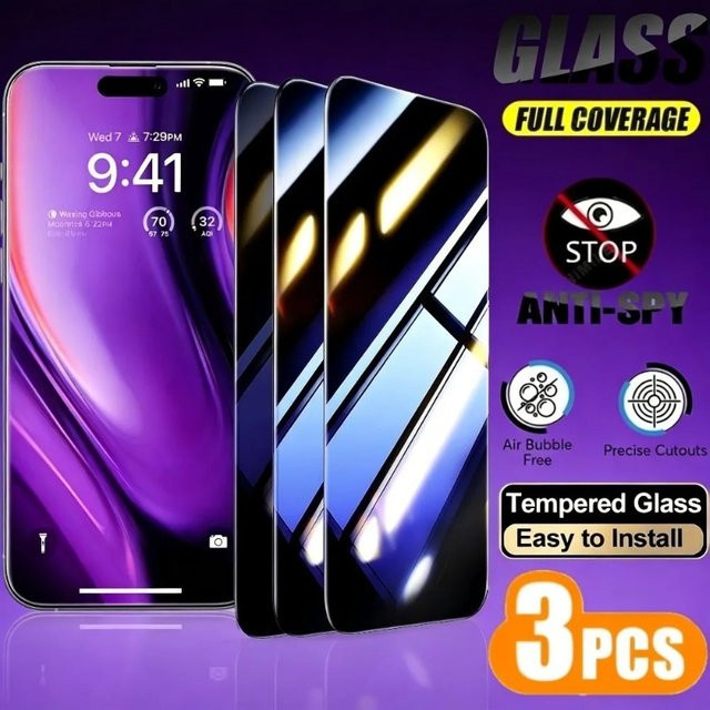 SnakeGlass 3er-Pack Anti-Spionage Panzerglas Displayschutzfolie für iPhone 17 16 15 14 13 12 11 Pro Max Plus Air Transparent - Bild 1