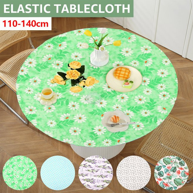 Willstar Runde Tischdecke aus PVC mit floralem Design in Grün, wasserdicht und ölbeständig, Durchmesser: 140 cm - Bild 1