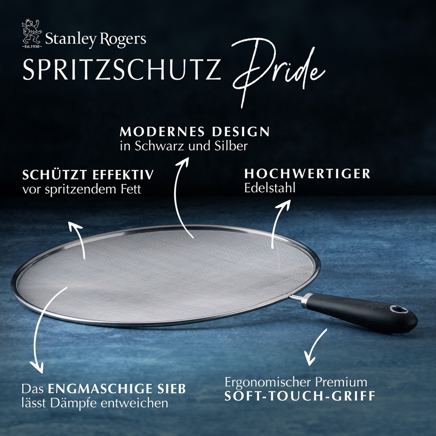 Stanley Rogers Spritzschutz Pride Sieb aus Metall in Silber und Schwarz, Durchmesser: 29 cm - Bild 3