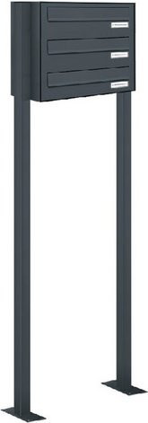 AL Briefkasten-System für 3 Parteien mit Zaundurchwurf, grau, B/H/T: 153,133 x 150,0 x 27,5 cm - Bild 1