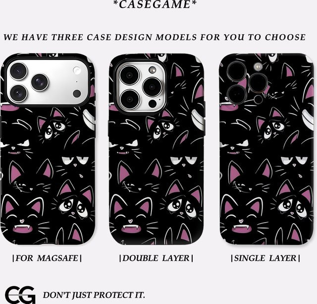 Potdemiel Handyhülle Midnight Cat Grin für iPhone 17 16 15 14 13 Pro Max Plus, Schwarz, Doppelschichtige Rückseite - Bild 1