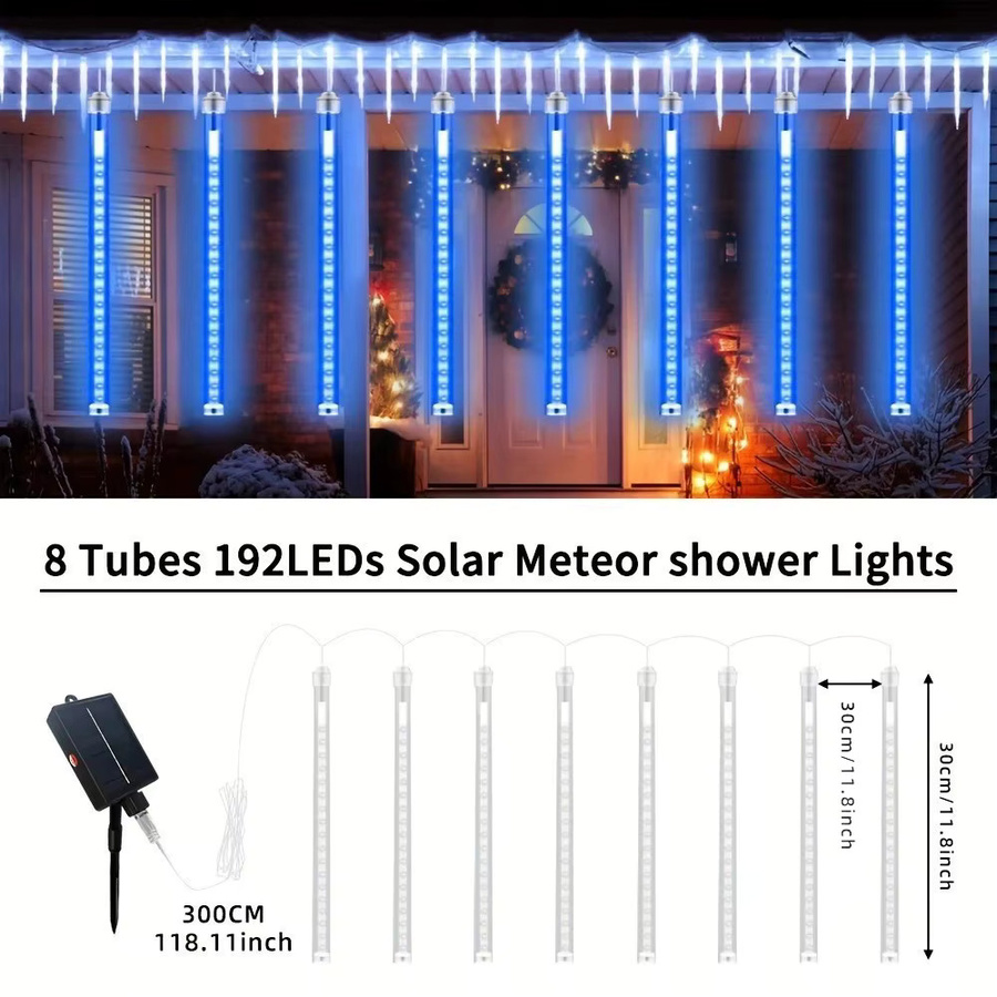IEEYEEY Solar-LED-Meteorschauer-Lichterkette als Eiszapfen-Dekoration für Außenbereich, Garten und Weihnachtsbaum - Bild 4