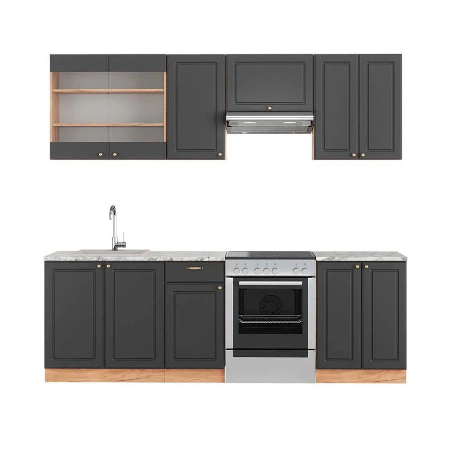 Vicco Fame-Line Küchenschrank in Anthrazit und Eiche im Landhausstil mit Marmor-Optik, B/H/T: 240 x 82 x 60 cm - Bild 2