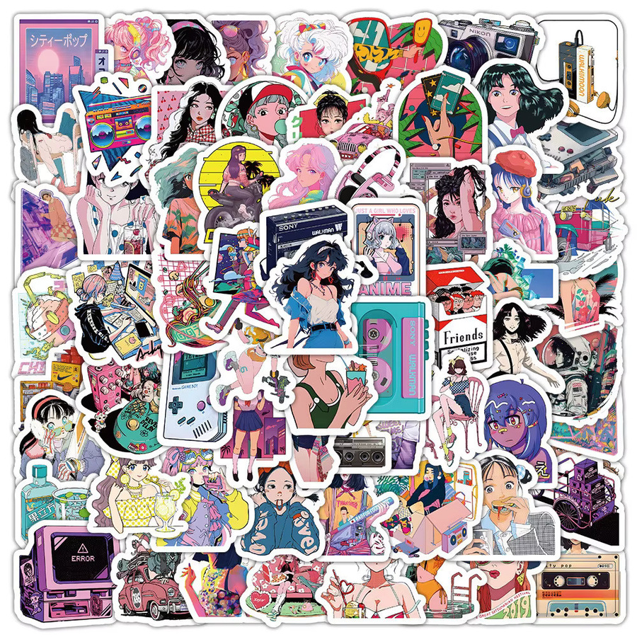 100 Stück Cartoon City Pop Mädchen Aufkleber wasserfest, Multicolor, Story Store Dekor-Sticker für Helm, Fahrrad und Notizbuch - Bild 2