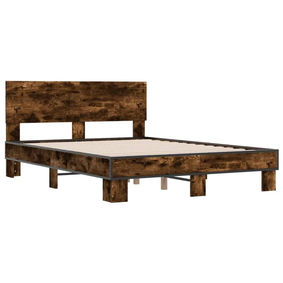 vidaXL Bettgestell aus Holzwerkstoff und Metall in Räuchereiche, Farbe Braun, B/T/H: 135 x 190 x 81 cm - Bild 2