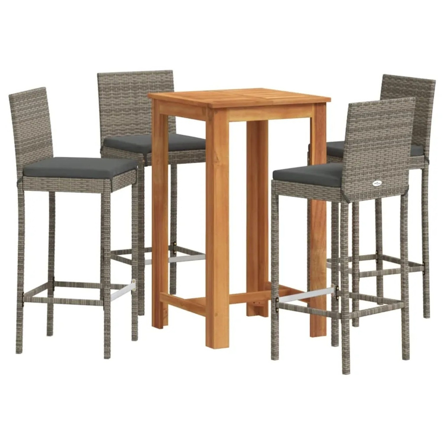 vidaXL 5-tlg Gartenbar-Set Modell 2 in Grau aus Akazien-Massivholz und Poly Rattan - Bild 2