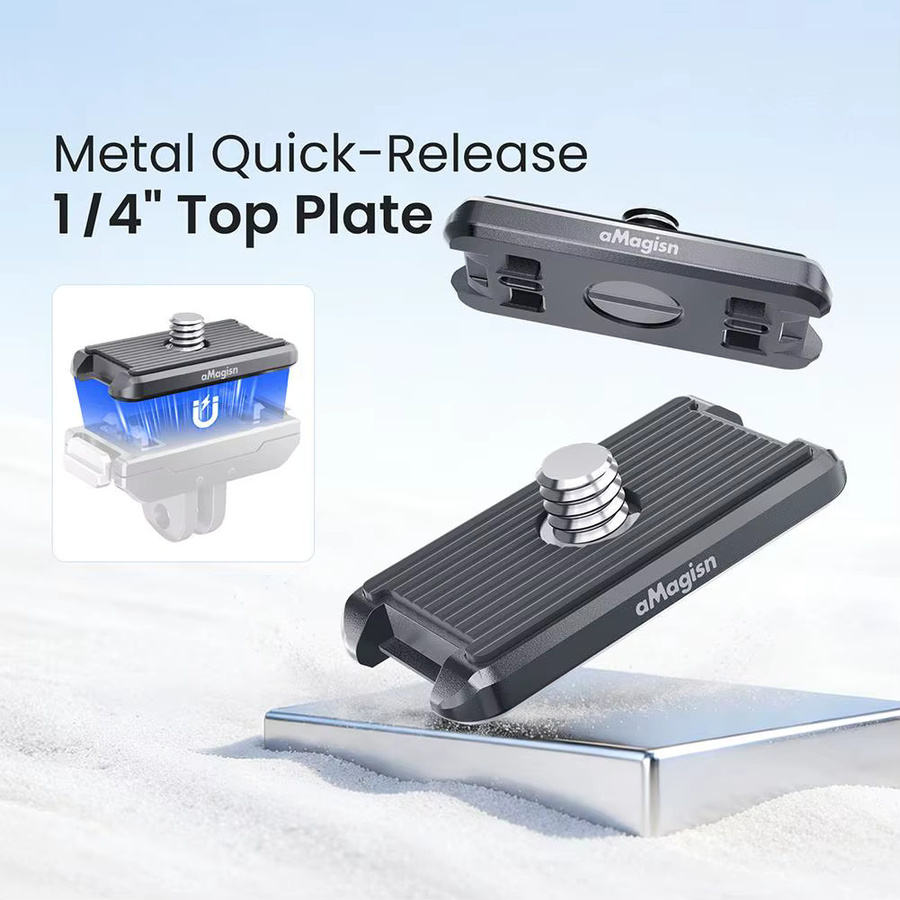 Magnetischer Metalladapter mit Schnellverschluss 1/4 Zoll Top-Plattenhalterung für Insta360 Ace Pro, X5, X4 Air, X4, X3 und X2 Action Camera in Schwarz - Bild 2