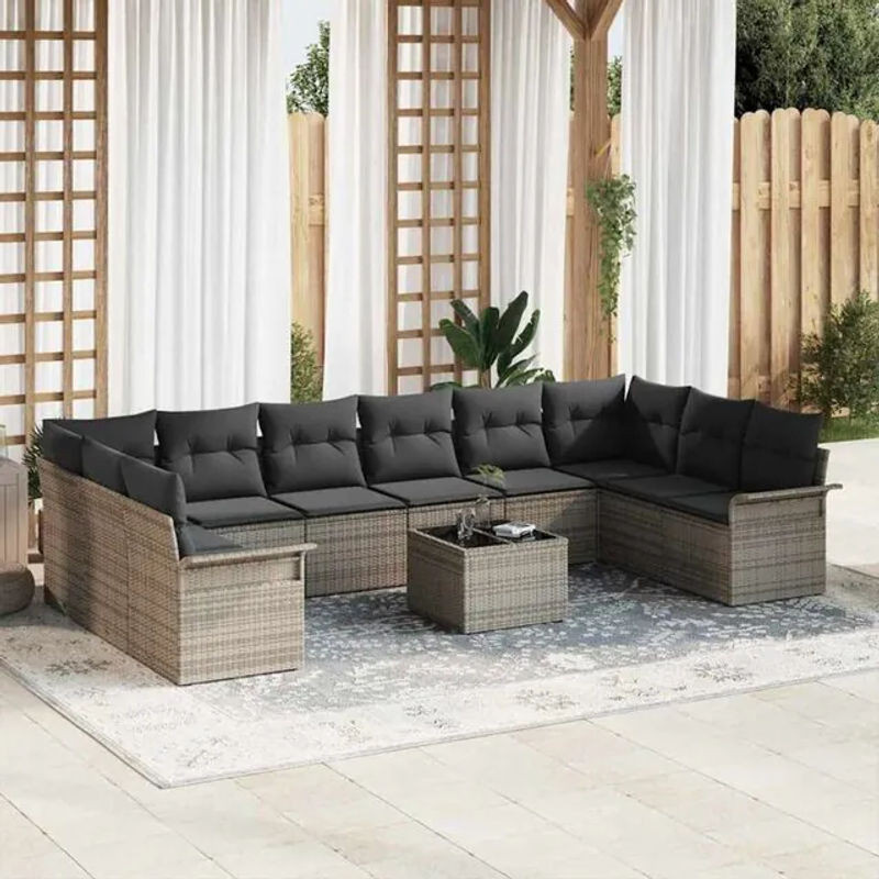 vidaXL Garten-Sofa-Set aus Poly-Rattan mit 11 Kissen in Grau - Bild 1