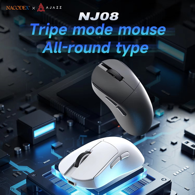 AJAZZ NJ08 MC Drei-Modus Wireless Gaming- und Büromaus in Weiß mit ultraleichtem Design und 1000Hz Berichtsrate via Bluetooth und Wi-Fi - Bild 1