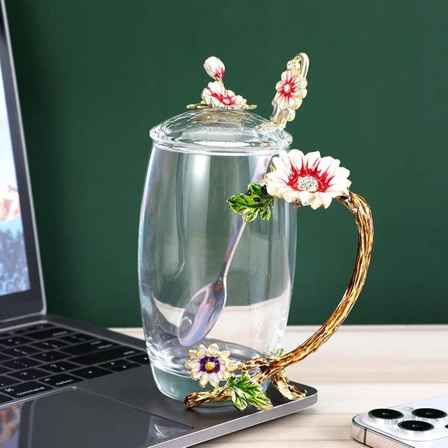 Yiran toy 1 Emaille-Wassertassenset aus Glas mit Löffel und Deckel, Mehrfarbig - Bild 1