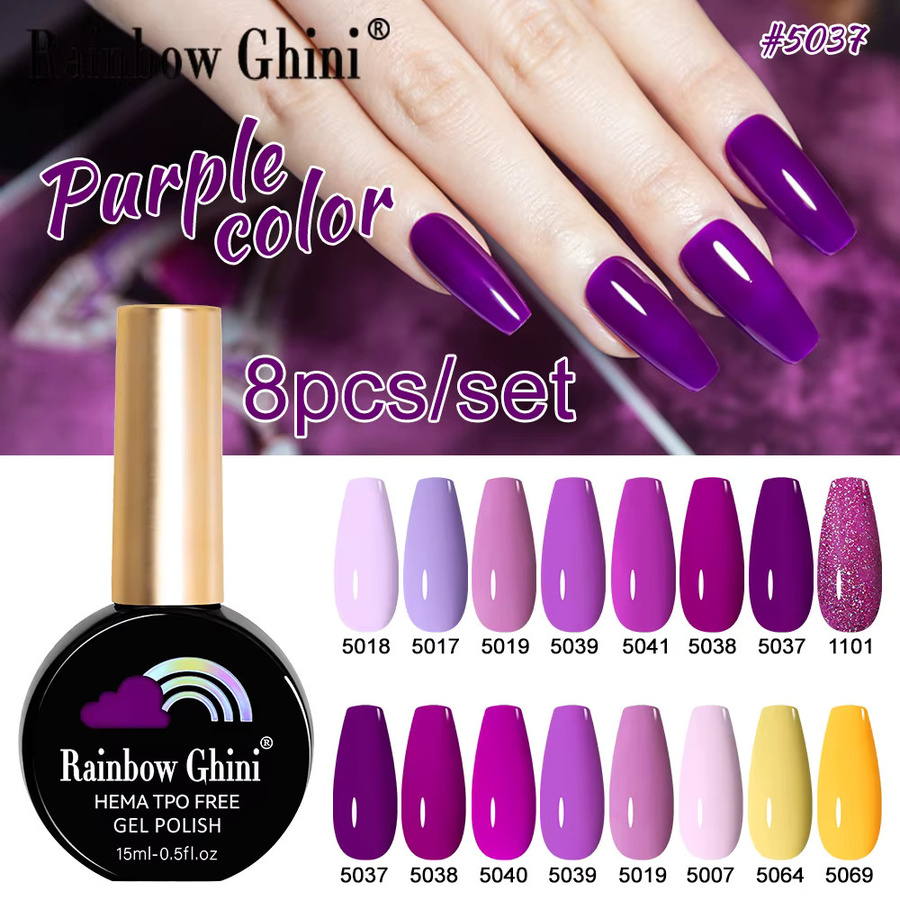 Rainbow Ghini Semipermanenter Nagellack Set, Glitter-Serie, 8 x 15 ml - Bild 3
