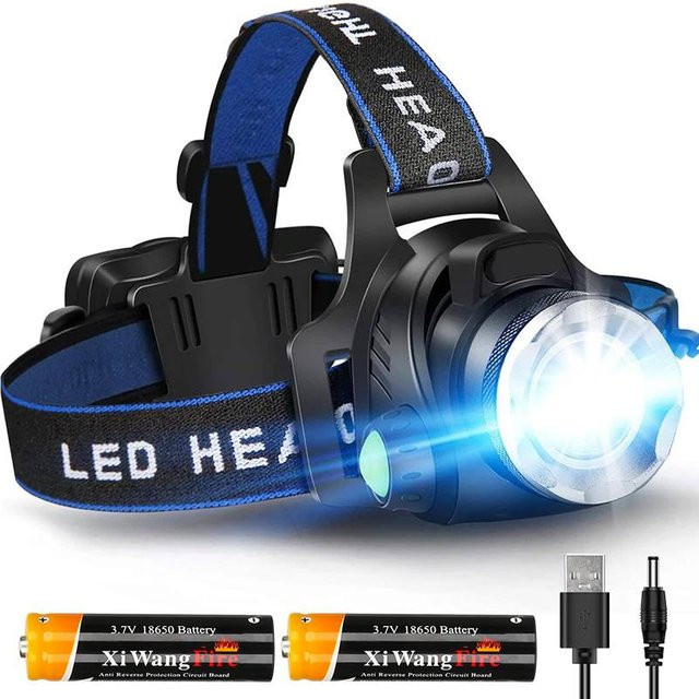 Heinast LED-Stirnlampe Schwarz mit wiederaufladbarem Akku und verstellbarem Zoom für Garten und Arbeit - Bild 1