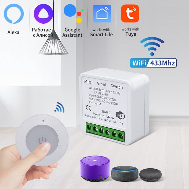 Tuya Smart Wifi Schalter mit RF 433 MHz Fernbedienung, Smart Life App und Sprachsteuerung für Alexa und Google Home, Weiß - Bild 1