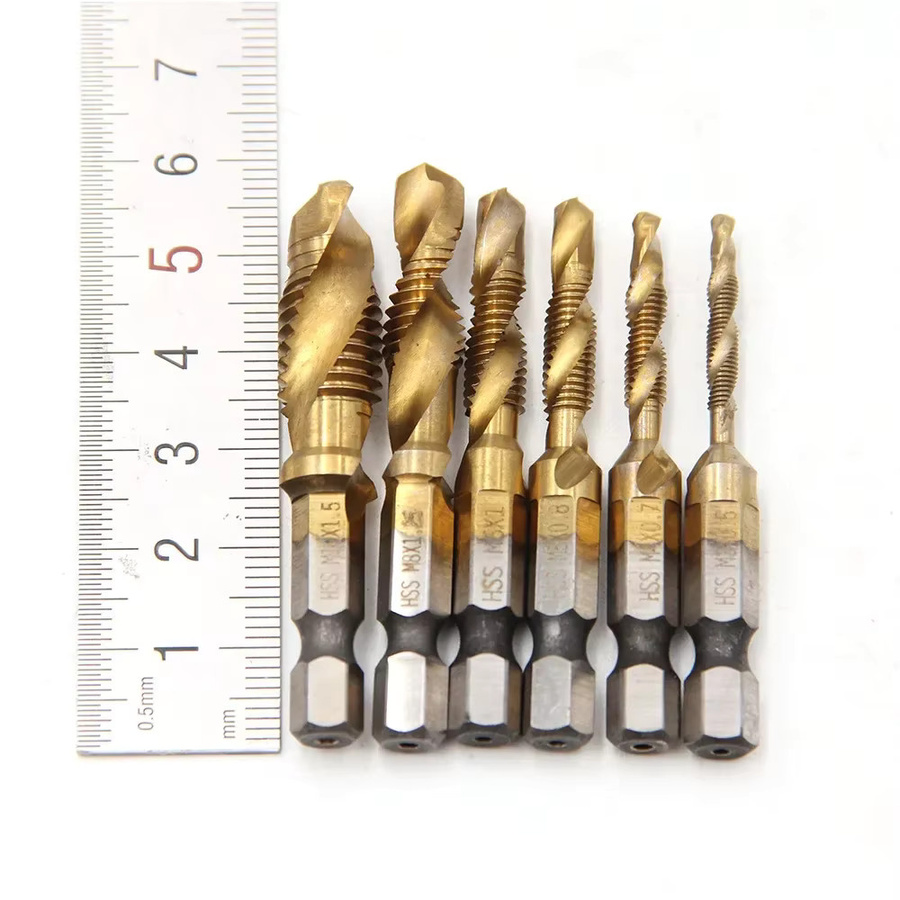 Sanke Rescue Gewindebohrer Bits aus HSS mit Titan-Beschichtung und Sechskantschaft, Metrisch, Farbe: Silber, Set M3 M4 M5 M6 M8 M10 - Bild 3
