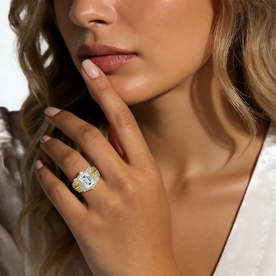 szjinao Ringset 585 Gold, Moissanit, Zirkonia, Damen - Bild 3