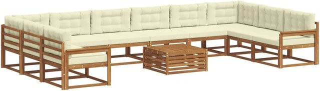vidaXL Outdoor-Sofagarnitur aus Akazienholz mit 11-teiligem Set und Kissen in Natur und Creme - Bild 1