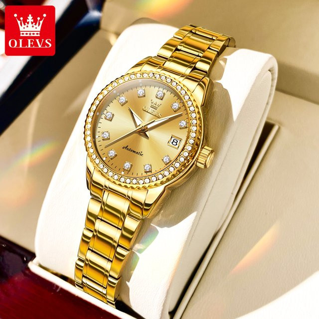 OLEVS Armbanduhr Automatik, Edelstahl, Gold, Diamantbesetzt, Damen - Bild 1