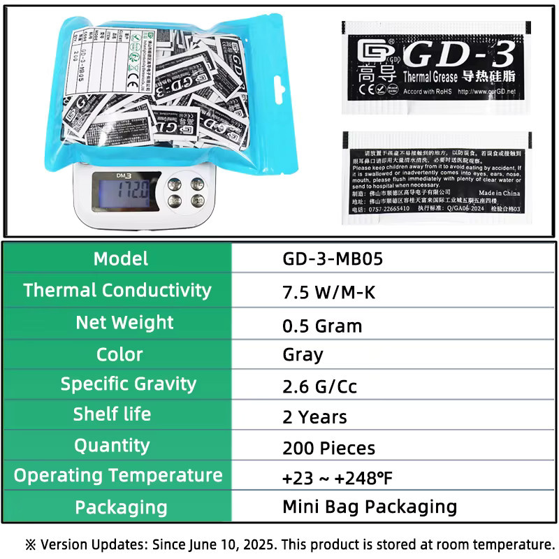 GD-3 Wärmeleitpaste Grau für CPU-Kühlung und GPU 200 Stück à 0,5 g - Bild 2