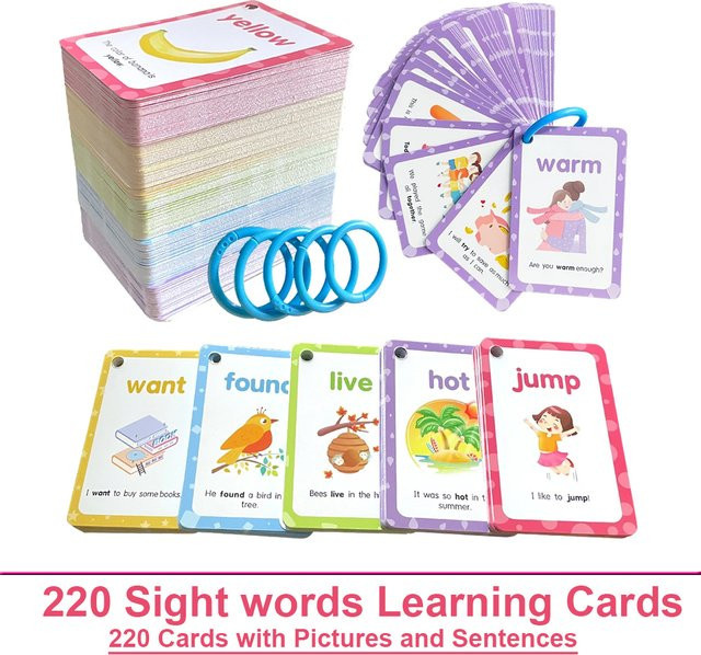 YTYIN Lernkarten für Kinder mit 220 Sichtwörtern, Bildern und Sätzen in 5 Stufen zur Vokabelbildung, Mehrfarbig - Bild 1