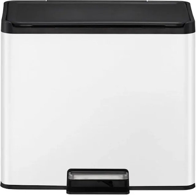 PROREGAL Rechteckiger Treteimer aus gebürstetem Edelstahl mit Soft Close und Stay Open Deckel, Weiß, Volumen: 29 Liter, H x B x T: 41,1 x 46,2 x 38,8 cm - Bild 1