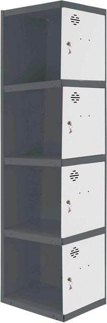 PROREGAL Spind AMEGO Anbaumodul mit 4 Abteilen, Schließfach Garderobe aus Metall, Anthrazit-Weiß, H x B x T: 180 x 40 x 50 cm - Bild 1