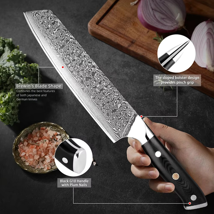 Xituo Kiritsuke Kochmesser aus 67-lagigem Damaststahl mit schwarzem G10-Griff, Länge: 20,32 cm - Bild 4