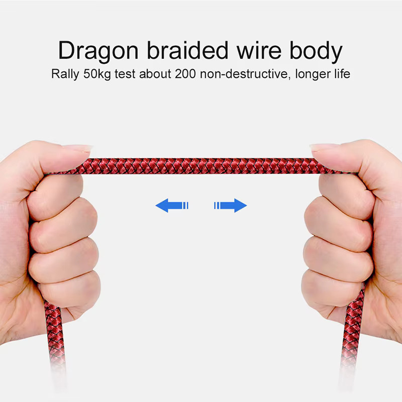USB A auf Typ C Ladekabel mit 2A Schnellladefunktion und Nylon-Datenkabel in Pink und Rot für Android, Huawei und Samsung - Bild 4