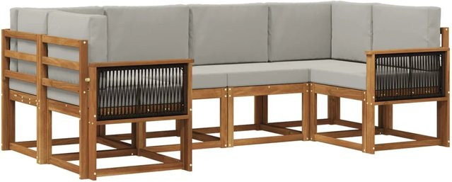 vidaXL Outdoor-Sofagarnitur L-Form aus Akazienholz in Braun und Grau mit Kissen und Rückenpolstern - Bild 1