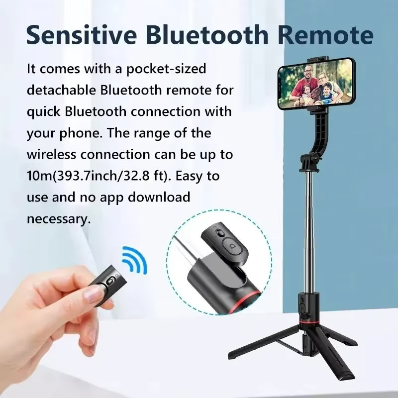 OLOEY Kabelloser Selfie-Stick für Smartphones mit Bluetooth-Fernbedienung und Stativ in Schwarz - Bild 4