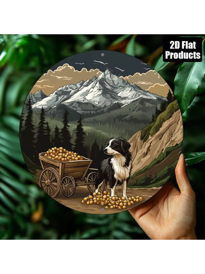Rundes Vintage Aluminium Wandschild CIFBUY mit Hund und Bergblick für Küche und Café, Durchmesser: 20,32 cm, Mehrfarbig - Bild 5