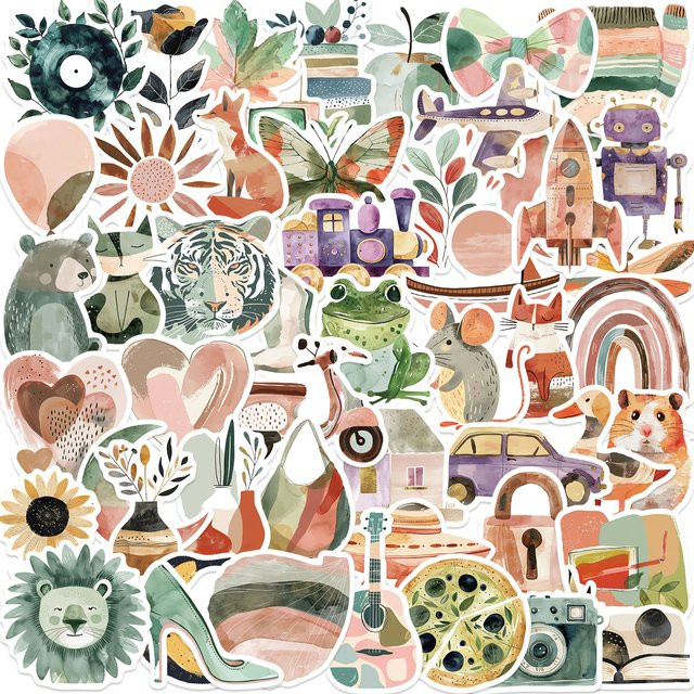 50 Stück Boho-Kunstaufkleber in Multicolour für Scrapbooking, Laptop und Notebook mit abstrakten und organischen Motiven - Bild 1