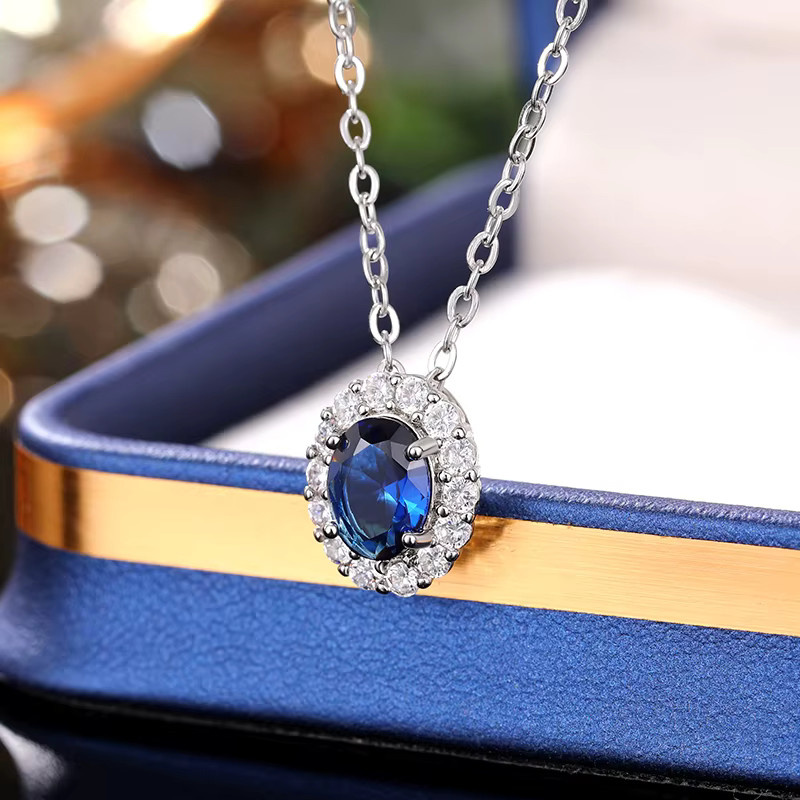 Huitan Halskette mit Anhänger, Silber, blauer Zirkonia, Damen - Bild 4