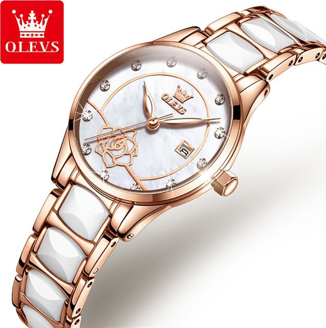 Olevs Armbanduhr Quarz, Keramik, Roségold, Damen - Bild 1